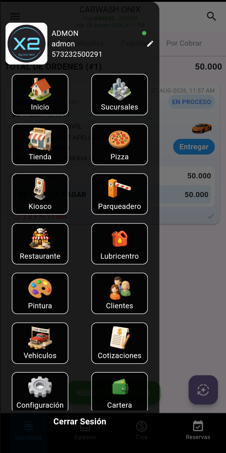X2 App - Menú completo